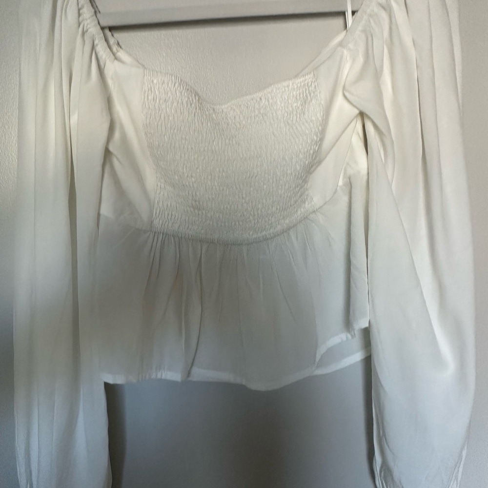 Francesca’s White Lindsey Cinched Front Tie Blouse - Picture 7 of 7
